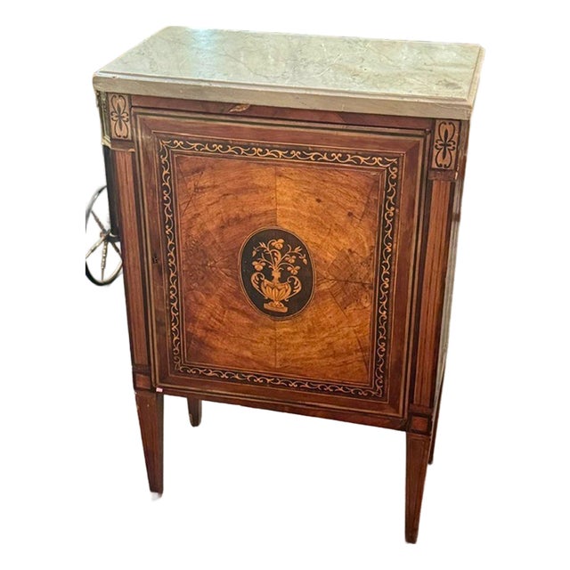 Early 19th Century Italian Inlaid Walnut Marble Top Side Table For Sale