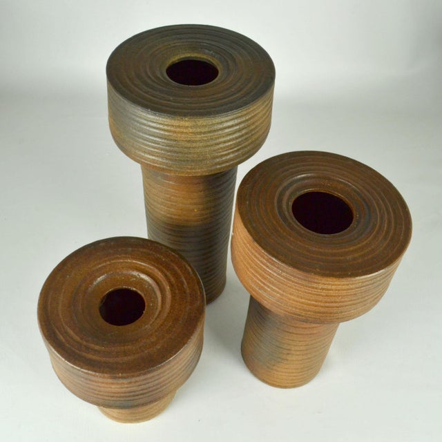 Tall Cylinder Vases in Earth Tones, Set of 3 For Sale - Image 4 of 14