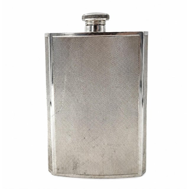 Metal Antique Asprey London Silver Plate Engine Turned 8oz. Hip Flask Made in England For Sale - Image 7 of 11
