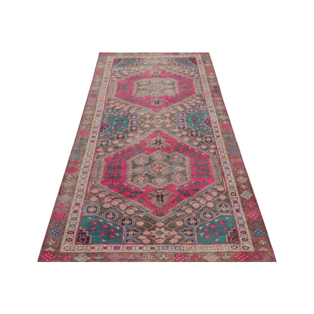 Rug & Kilim Vintage Persian Shiraz Rug in Pink and Teal Floral Patterns by Rug & Kilim For Sale - Image 4 of 7