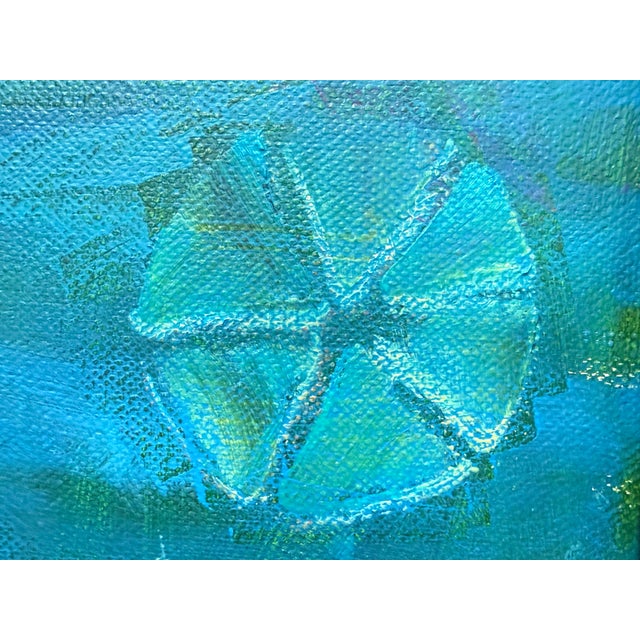 Sky Blue "Bathing Beauty" Oil Painting, Framed For Sale - Image 8 of 12