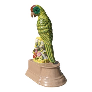 Vintage Ceramic Painted Chinoiserie Parrot Bookend For Sale