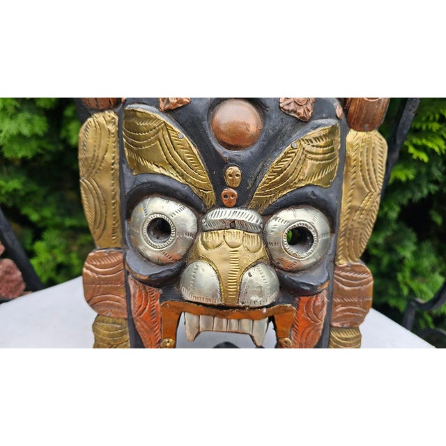 Mahakala Tibetan Himalayan mask, 1950s-1960s, dimensions: height 31.5 cm, width 24 cm, depth 8 cm.