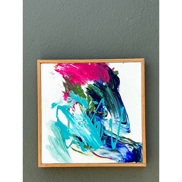 Wood Vintage Original Abstract Oil Painting on Canvas For Sale - Image 7 of 12