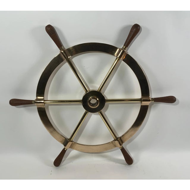 Six Spoke Solid Brass Yacht Wheel For Sale - Image 4 of 9