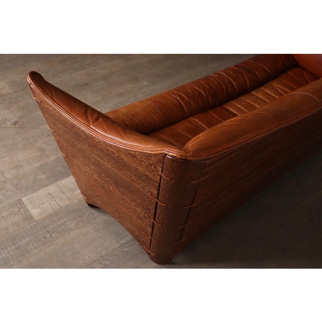 Mid-Century Cognac Leather and Wood Sofa from Pacific Green, Australia, 1970s For Sale - Image 10 of 18