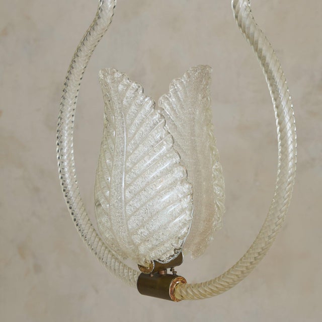1940s Italian Murano Glass Leaf Basket Pendant Attributed to Barovier & Toso For Sale In Chicago - Image 6 of 11