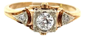 Antique 14k Two Tone Gold Diamond Ring, Size 6.25