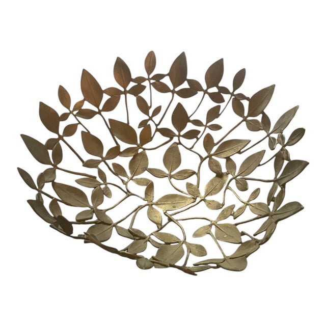 Mid-Century Modern Vintage Midcentury Brass Leaf Vine Botanical Filigree Centerpiece Bowl For Sale - Image 3 of 6