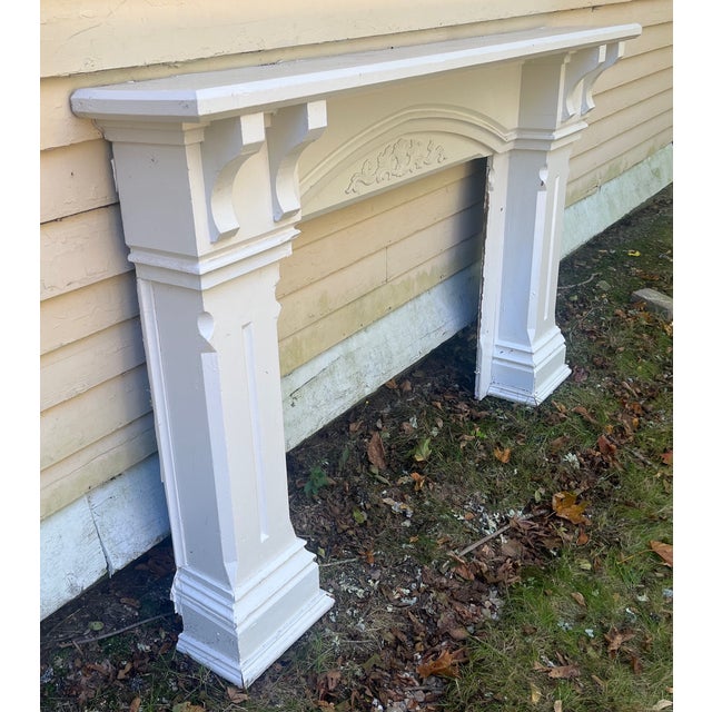 Antique Fireplace Mantle 1920s Colonial Farmhouse Style White Pine With Corbels For Sale In Providence - Image 6 of 6