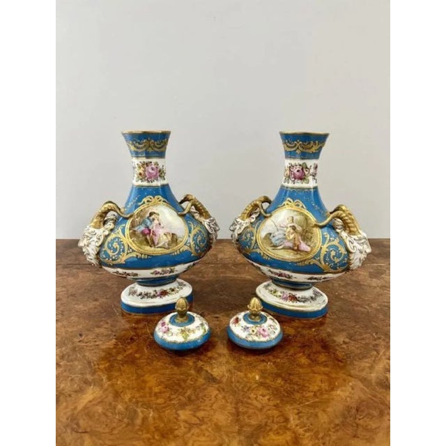 Victorian French Severs Lidded Vases, 1860s, Set of 2 For Sale - Image 4 of 7