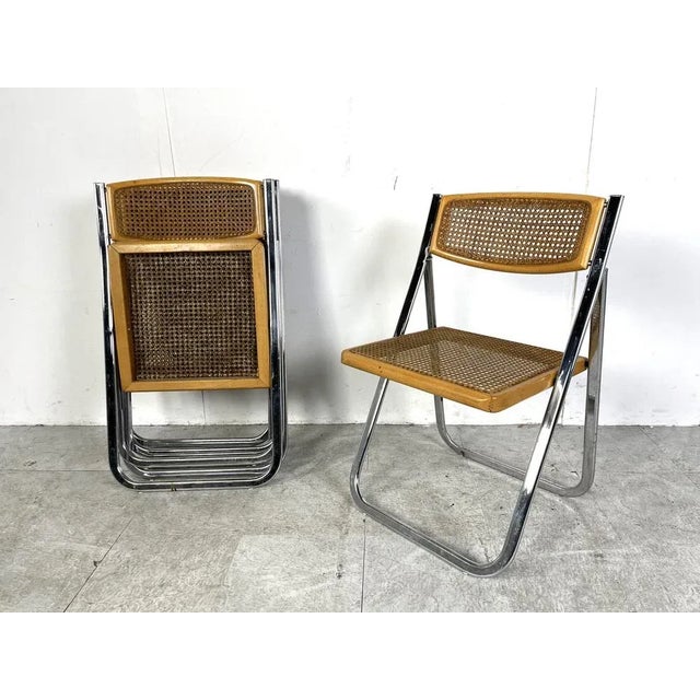 Vintage Rattan Folding Chairs, 1970s, Set of 4, in Very Good conditions. Designed 1970 to 1979