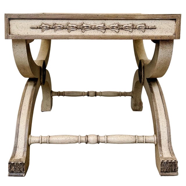 1960 Neoclassical Regency Style Burl Walnut & Painted Curule Accent Tables by Heritage - Pair For Sale - Image 12 of 15