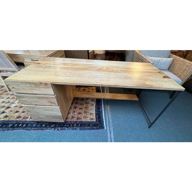 West Elm Industrial Solid Wood Modular Desk W/ File Cabinet For Sale - Image 11 of 12