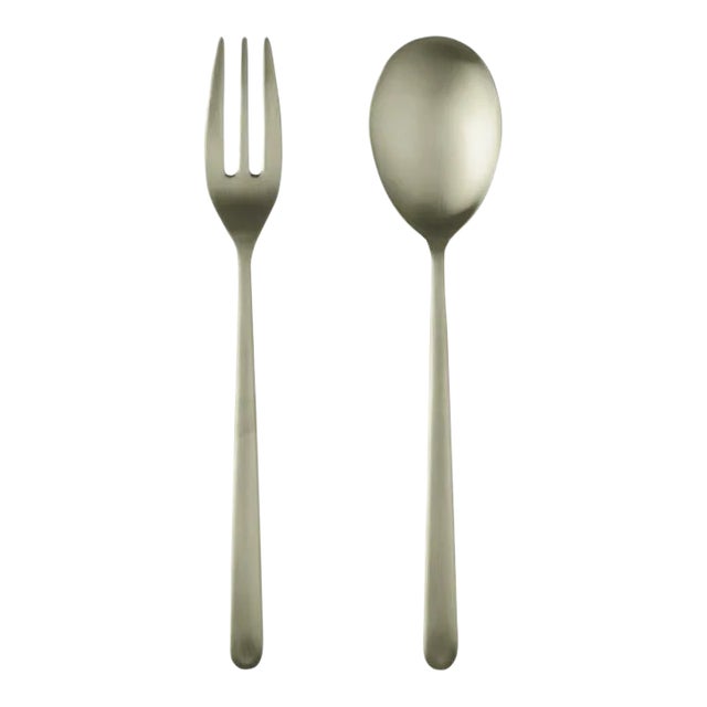 Mepra Linea 2-Piece Serving Set (fork & Spoon), Ice Champagne For Sale