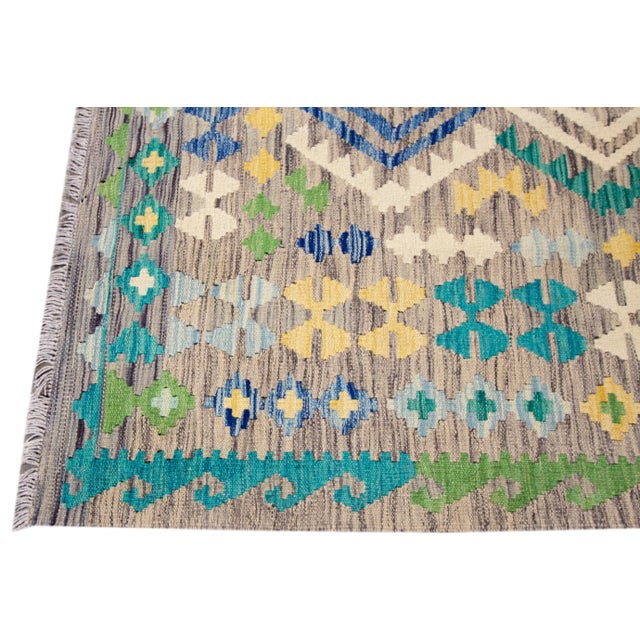 Modern Flatweave Kilim Wool Rug For Sale - Image 4 of 10