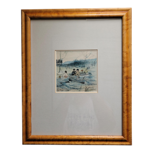 Antique 1880 Watercolor and Pencil Illustration of Trenton, Alabama, Campsite With Thornton Family