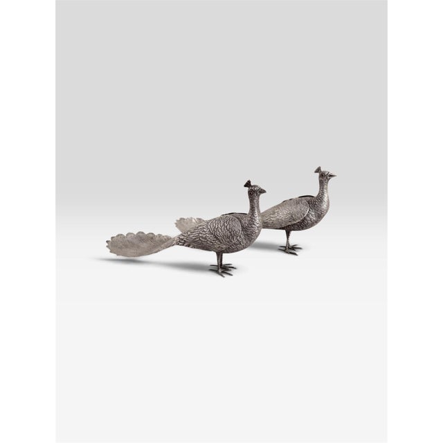 French 1950s French Sterling Silver Peacocks - a Pair For Sale - Image 3 of 18