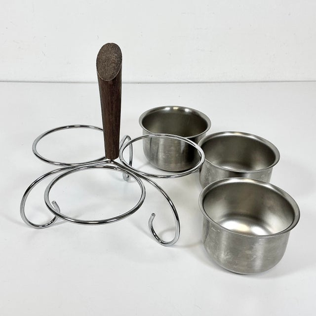 Metal 1960s Vintage Mid-Century Boho Chic Metal Condiment or Dressing Serving Dishes With Caddy For Sale - Image 7 of 7