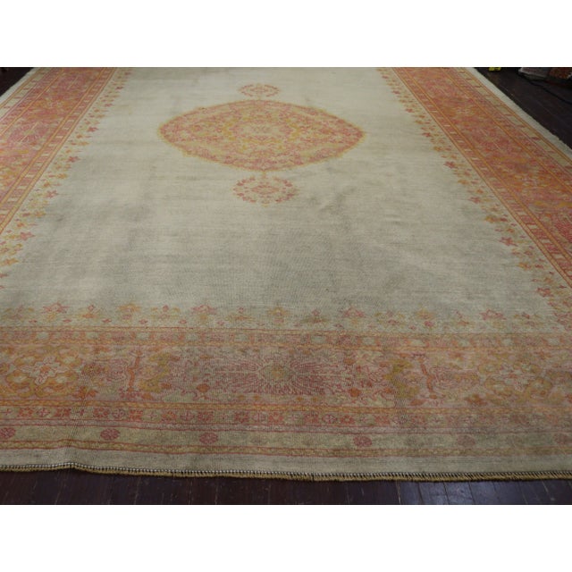 Late 19th Century Antique Turkish Green Oushak Rug 11'1" X 14'6" For Sale - Image 10 of 12