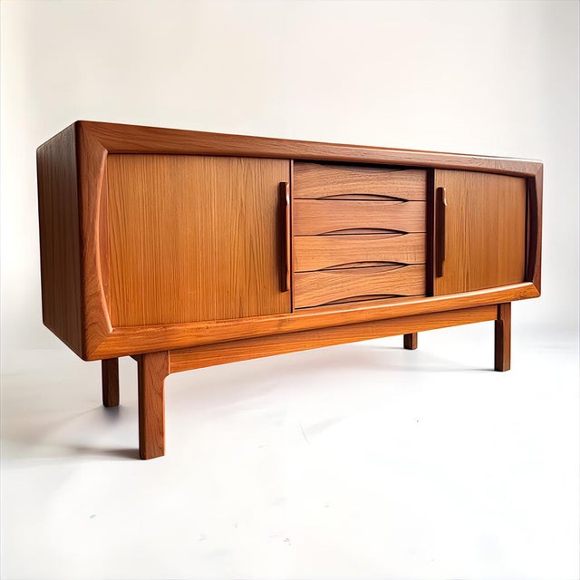 Mid-Century Modern Vintage Danish Modern Cabinetmaker Teak Sideboard with Sliding Doors attributed to H.P. Hansen, Denmark, 1960s For Sale - Image 3 of 18