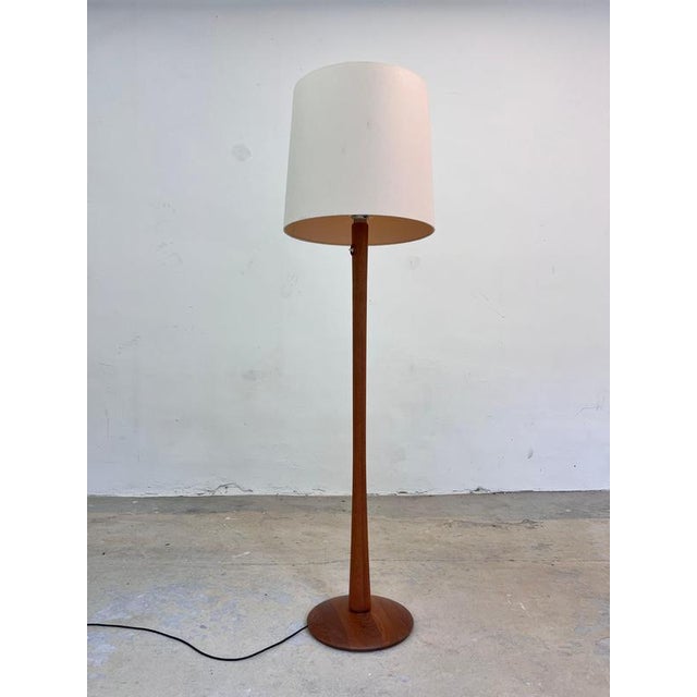 Teak Floor Lamp with Silk Shade, Denmark For Sale - Image 11 of 11