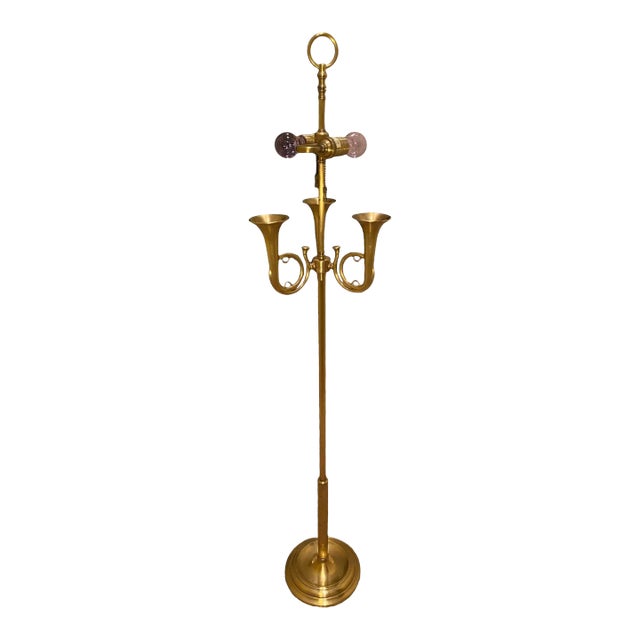 Late 20th Century Wildwood Solid Brass Triple French Horn Floor Lamp. For Sale