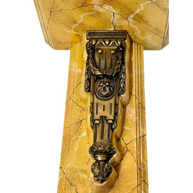 Pair Vintage French Neoclassical Style Bronze Hardware Faux Marble Wood Wall Brackets Shelves For Sale - Image 4 of 9