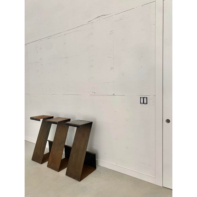 Brown Martha Sturdy Industrial Steel Bar Stools, Set of 3 For Sale - Image 8 of 18