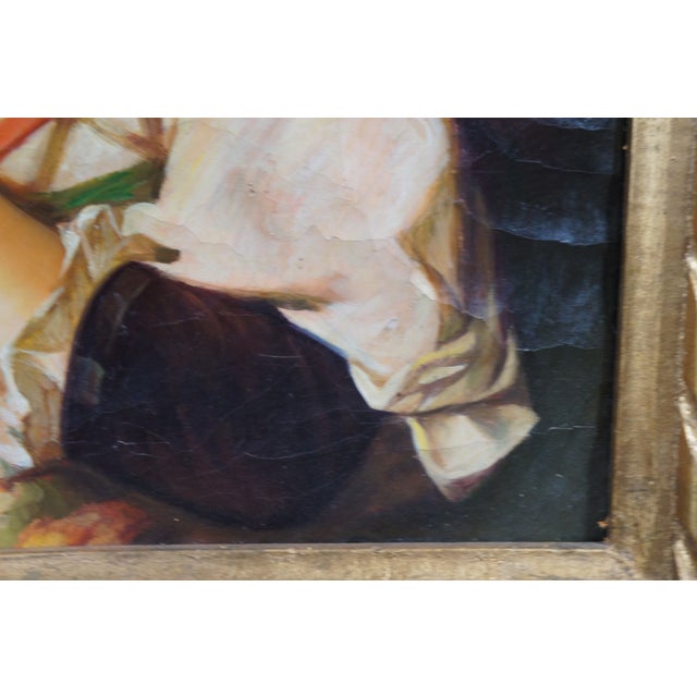 Textile Late 20th Century Kalina Oksana 'The Girl Entreaty' Portrait Painting Ornate Rococo Frame For Sale - Image 7 of 12