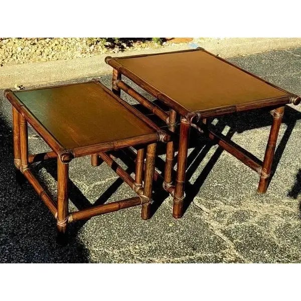 Wood Late 20th Century McGuire Organic Modern Bamboo Nesting Tables - Set of 2 For Sale - Image 7 of 8