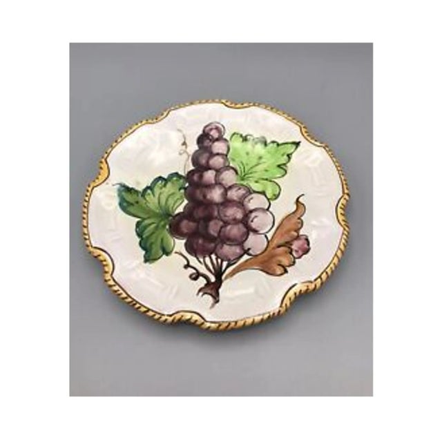 Mid 20th Century Italian Majolica Scalloped Edge Decorative Plate With Grape Design For Sale - Image 6 of 6