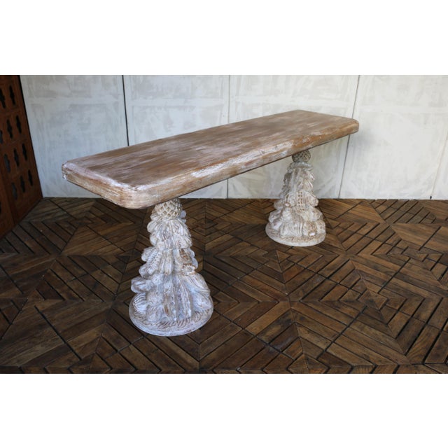1940s Vintage Carved Wood Console Table — Solid Wood Pedestal Base, Circa 1940s For Sale - Image 5 of 18