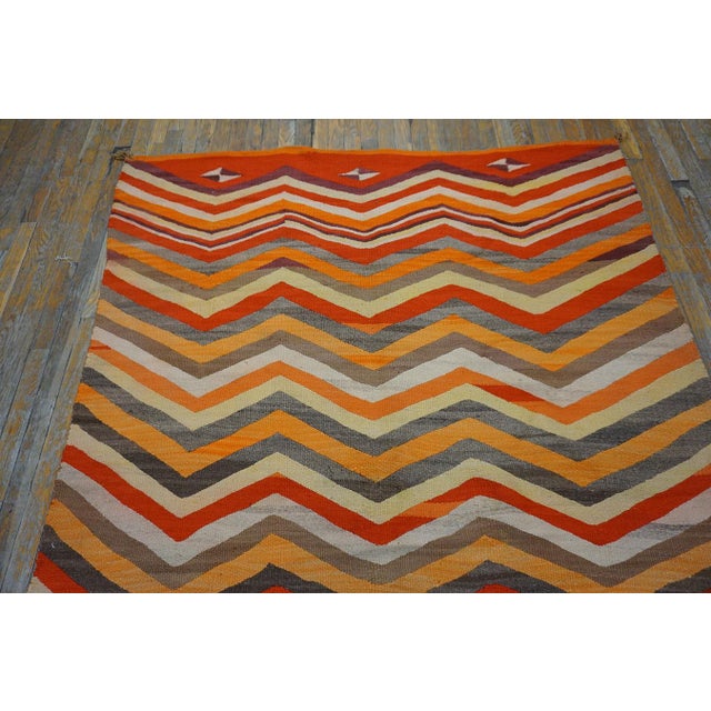 Textile 1880s Multicolor Chevron Antique American Navajo Rug 5'5" X 7'2" Flatweave Wool Carpet For Sale - Image 7 of 18