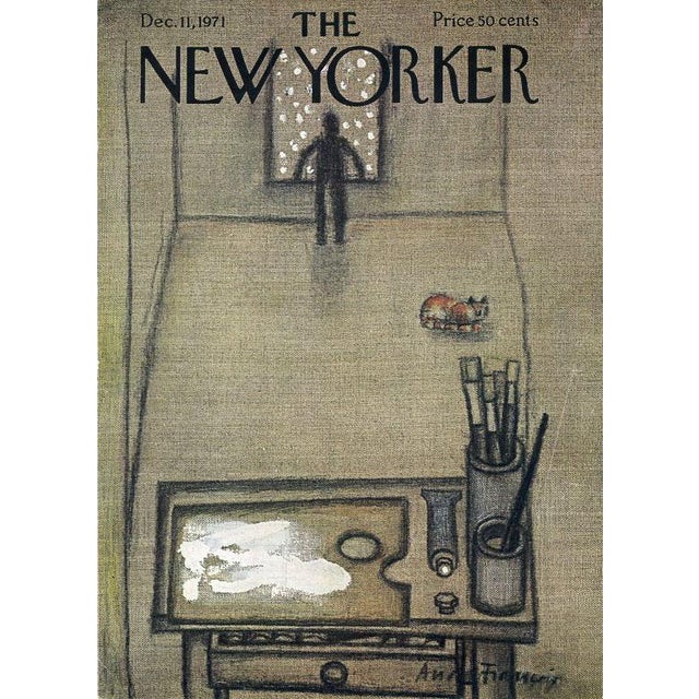 Original vintage New Yorker magazine cover from December 11, 1971 featuring a Snowfall and Artist theme. Cover...