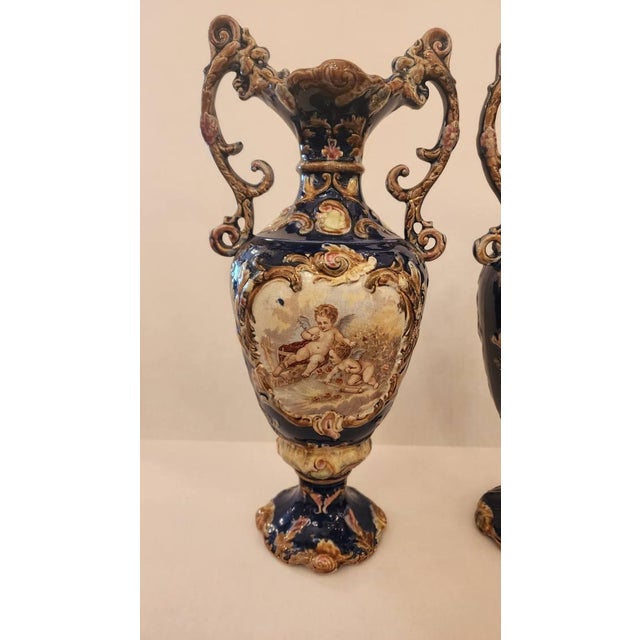 Rococo Pair of Mid 20th Century English Pottery Urns For Sale - Image 3 of 7