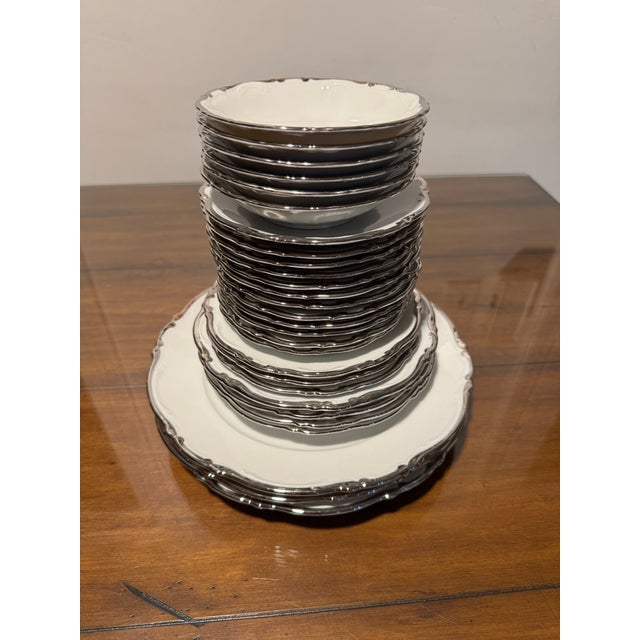 Contemporary Mid 20th Century Mitterteich Bavaria Platinum Princess Porcelain Dinnerware Collection - 28pc For Sale - Image 3 of 3