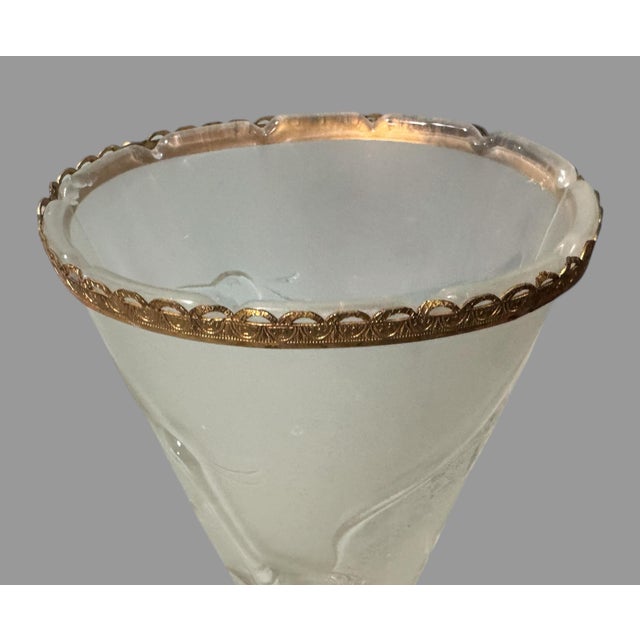 Vintage Czech Style Art Deco Embossed Satin Glass Libochovice 10" Heron Egret Vase For Sale - Image 6 of 11