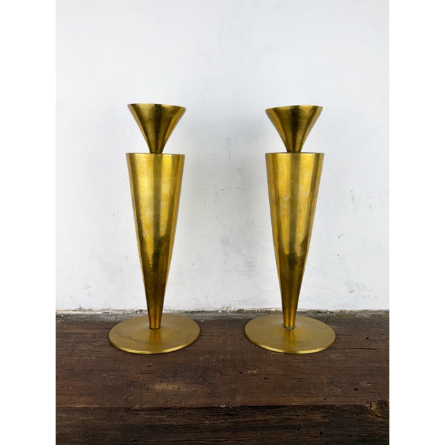 Mid-Century Modern Italian Brass Candlesticks, 1950s, Set of 2 For Sale - Image 12 of 16