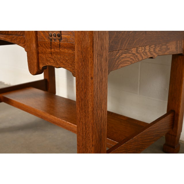 Stickley Brothers Style Antique Mission Oak Arts & Crafts Desk or Writing Table, Circa 1910 For Sale - Image 10 of 15