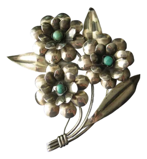 Vintage Silver & Turquoise Flower Pin/Brooch