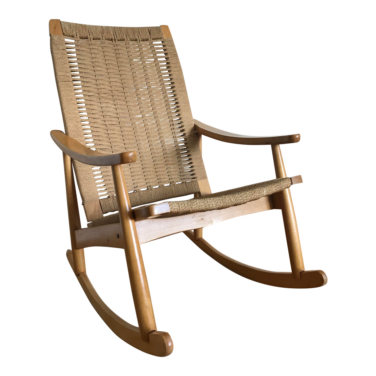 Vintage Mid Century Modern Hans Wagner Style Rocking Chair in Woven