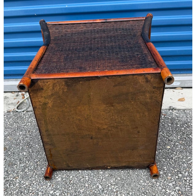 French Oversized Vintage French Tortoise Rattan Planter Featuring a Curved, Flared Shape and Thick Bamboo Trim. For Sale - Image 3 of 11