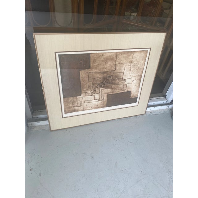1970s Abstract Brutalist Lithograph with Shapes, Framed For Sale - Image 9 of 9