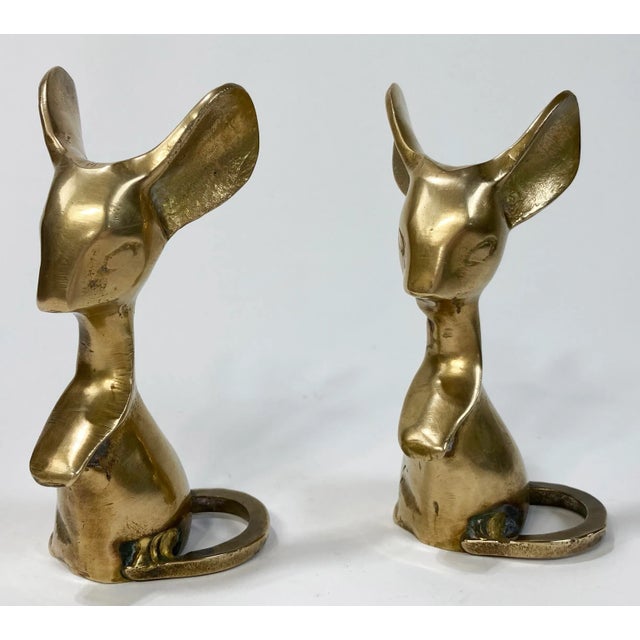 Vintage pair of whimsical mid century modern solid brass mice figures. Fabulous patina.