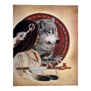 1991 Nancy Wood Taber "Wolf Song" Signed Numbered Native American Print W/ Coa For Sale