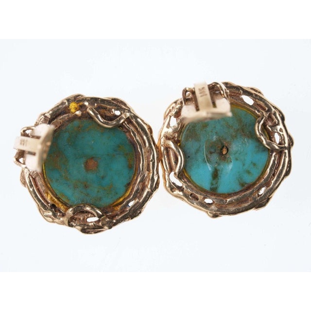 Mid-Century Modern Mid Century 14k gold/Turquoise clip on earrings For Sale - Image 3 of 5