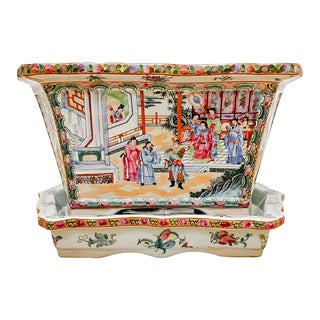 Chinese Export Rose Medallion Jardiniere Planter With Underplate For Sale