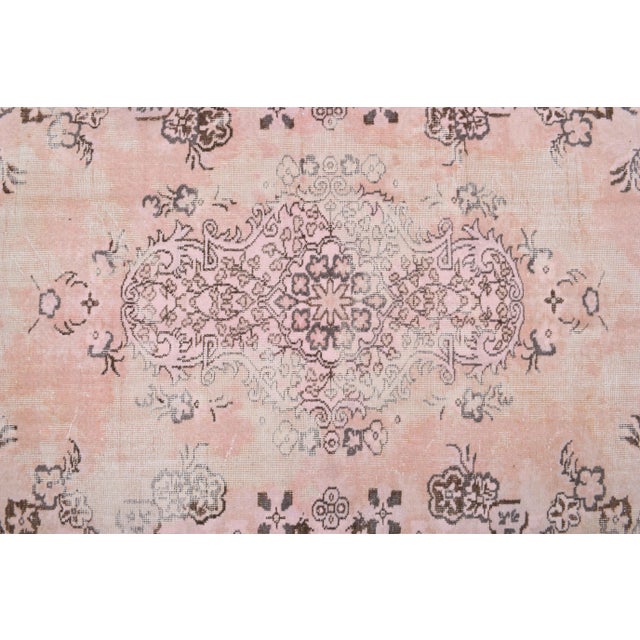 Vintage Turkish Hand-Knotted Wool Cotton Pink Area Rug For Sale - Image 6 of 11