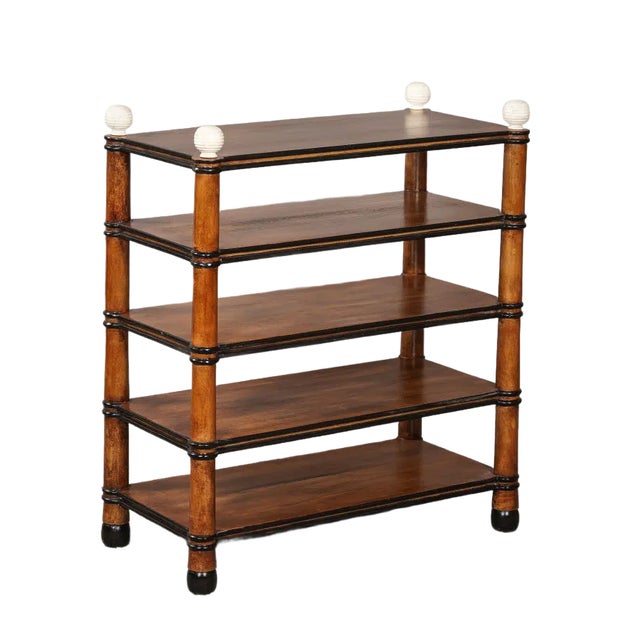Andres Five Tier Table with Black Trim and Bone Cream Inlay Knob Detail